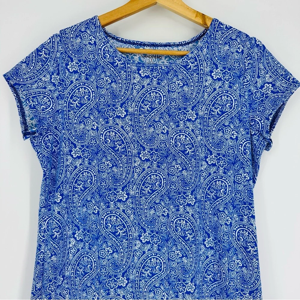 Lands' End Blue White Paisley Crew Neck Dress S - Picture 3 of 6